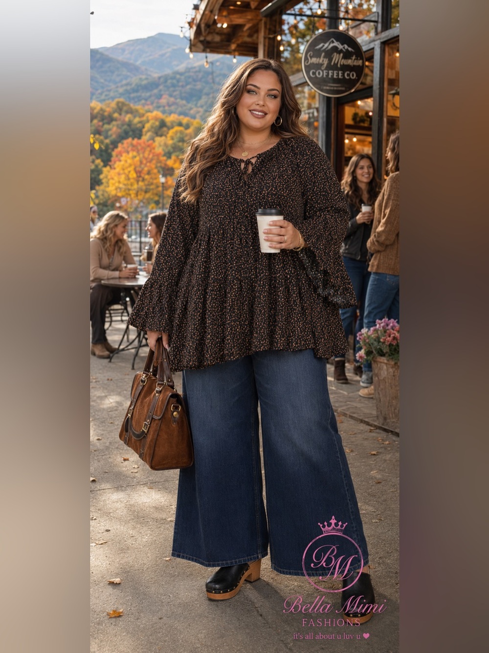 NWOT Black & Brown Speckled Tiered Bell-Sleeve Tunic Top – Size 4X 🤎🖤🤎